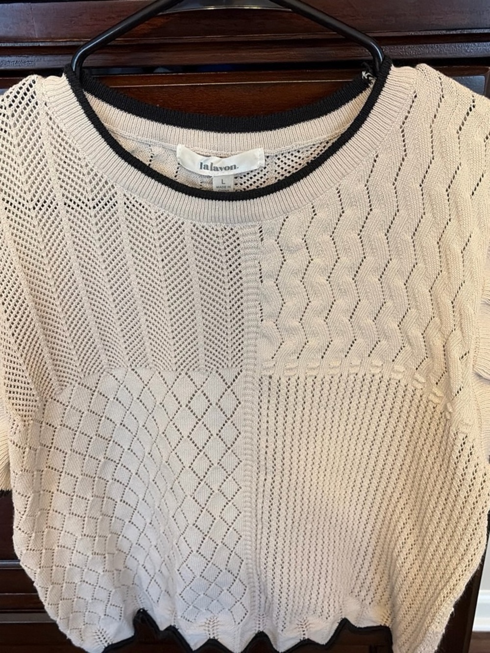 lalahōn Cream Knit Patchwork Short-Sleeve Sweater